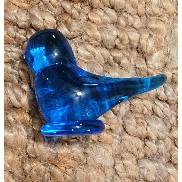 VTG Crystal Hand Blown Bluebird of Happiness Sea Blue Glass Figurine Signed 3"H - Picture 7 of 16